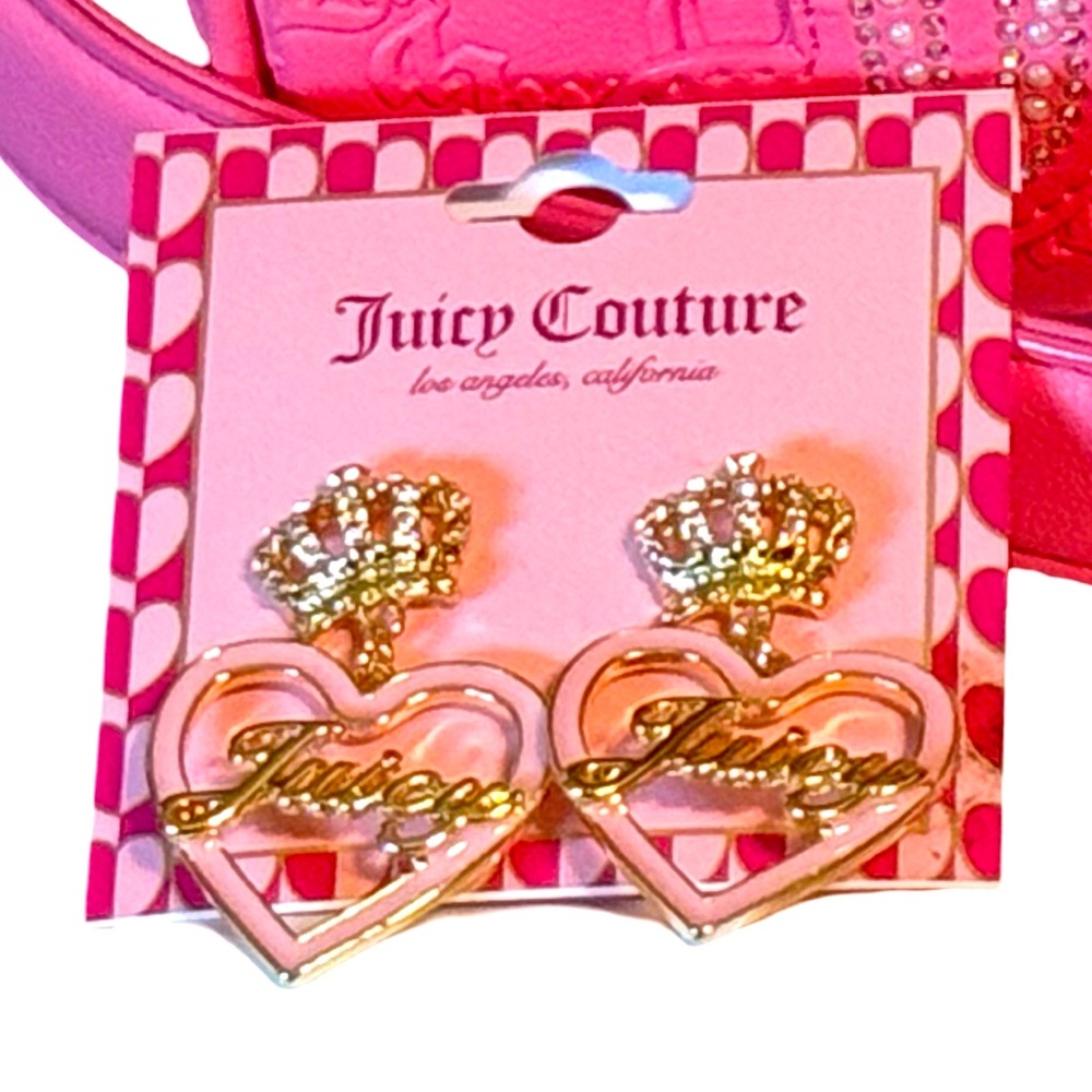 Juicy Couture NWT Pink Embossed Shoulder Bag & Juicy Crown Heart Earrings (P189) - Picture 2 of 12